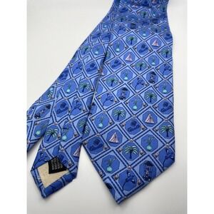 English Sports Shop Bermuda Mens Silk Tie Blue Tropical Palm Tree Made in Italy